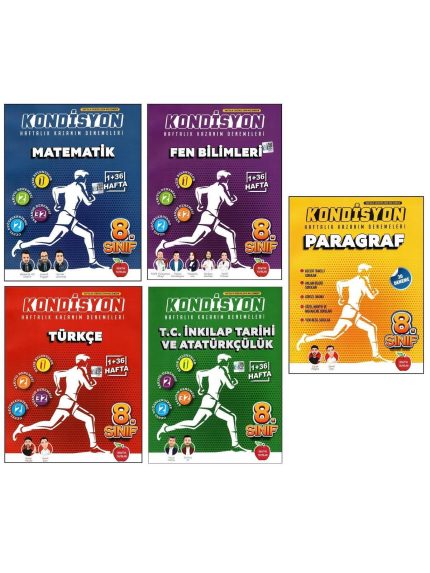 8. Sınıf LGS Matematik + Fen + Türkçe + İnkılap + Paragraf Kondisyon Denemeleri 5 Kitap