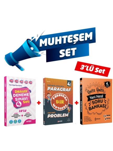 4.sınıf 3'lü Muhteşem Set (4-dikkatli Deneme+4-paragraf Problem+4-ünite Yeni Nesil Soru Bankası)